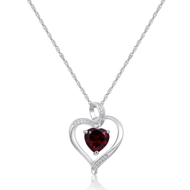 Garnet &amp; Lab-Created White Sapphire Heart Pendant in Sterling Silver – Image 1 of 3