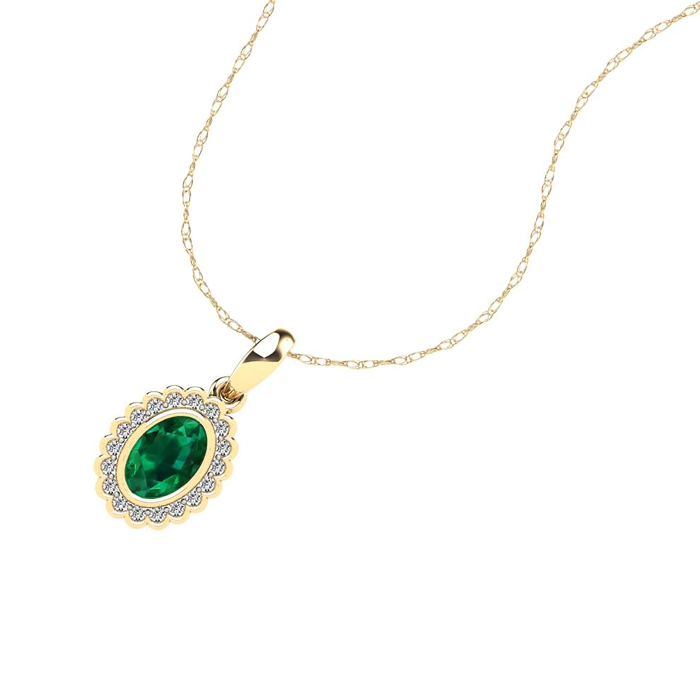 Oval Emerald &amp; Diamond Pendant Necklace in 10K Yellow Gold (1/10 ct. tw.) – Image 4 of 4