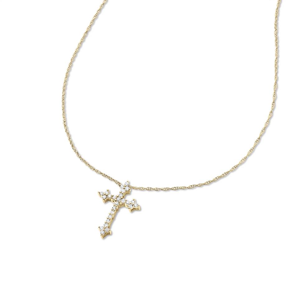 Diamond Cross Pendant in 10K Yellow Gold (1/7 ct. tw.) – Image 4 of 4