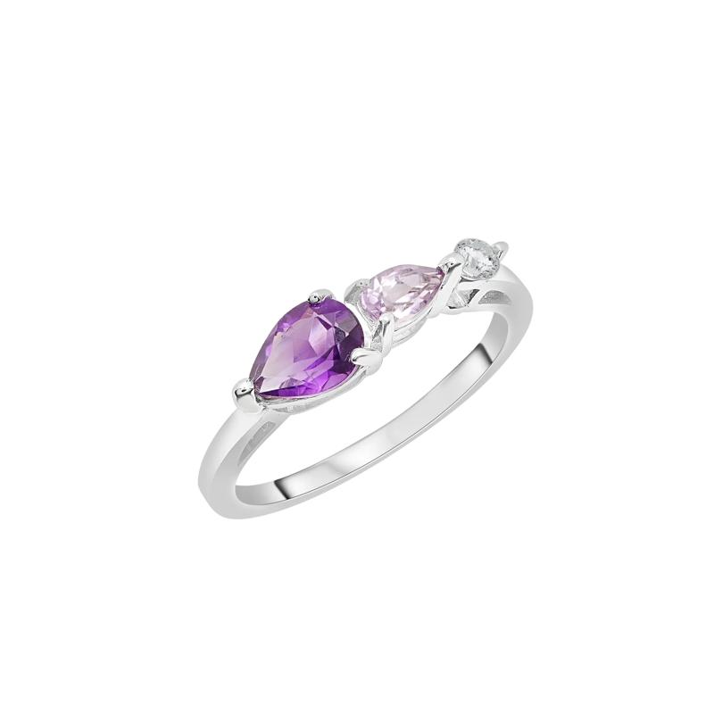 Amethyst Ring with Rose de France and White Topaz in Sterling Silver – Image 4 of 5