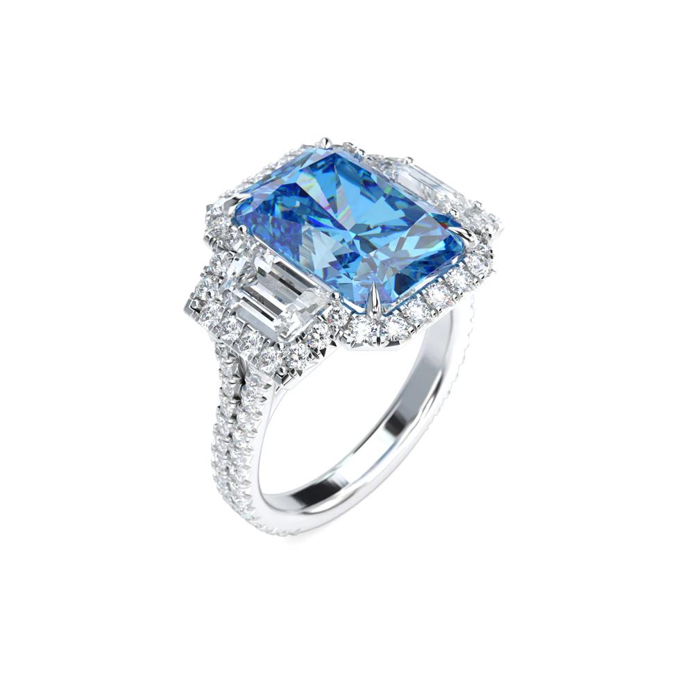 Lab Grown Diamond Blue Diamond Center Engagement Ring in Platinum (7 1/2 ct. tw.) – Image 5 of 5