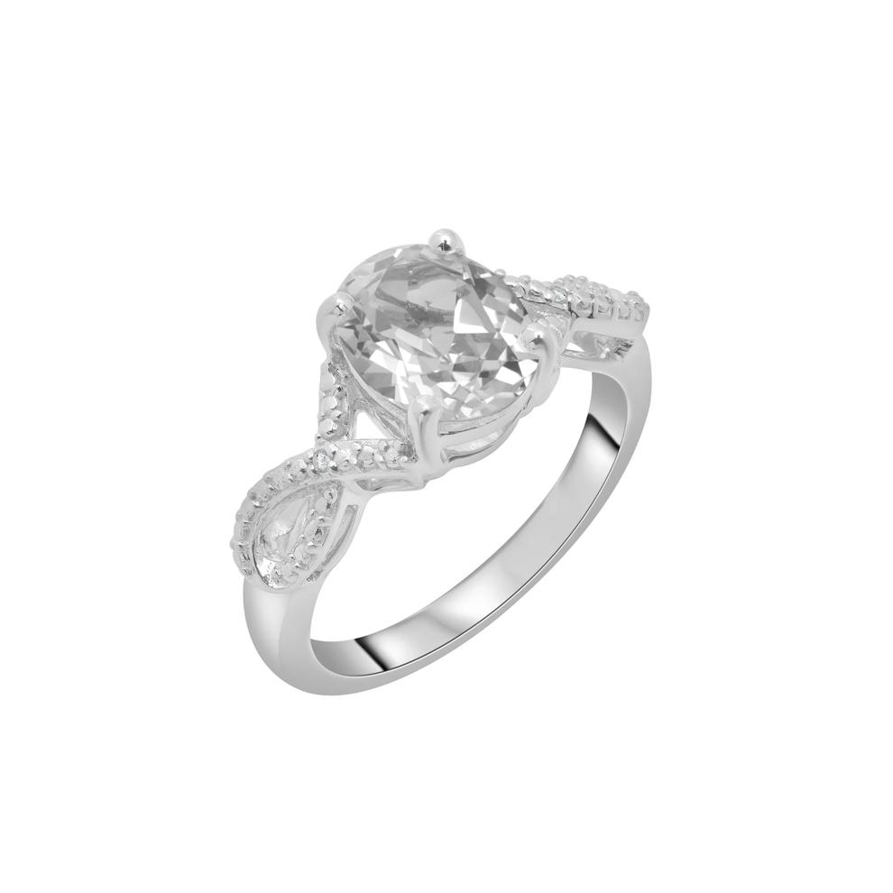 Oval Lab-Created White Sapphire with Diamond Accents in Sterling Silver – Image 5 of 5