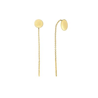 Round Link & Bar Threader Earrings in 14K Yellow Gold