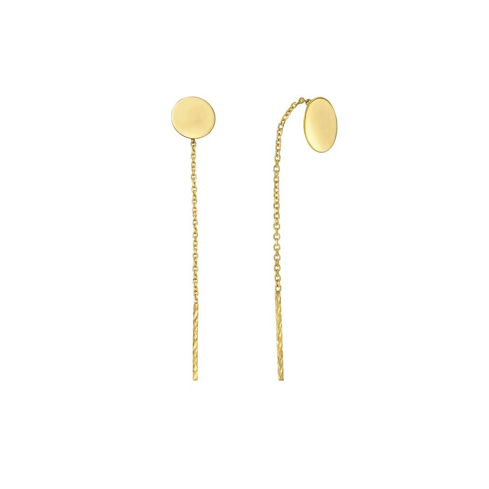Round Link &amp; Bar Threader Earrings in 14K Yellow Gold – Image 1 of 3