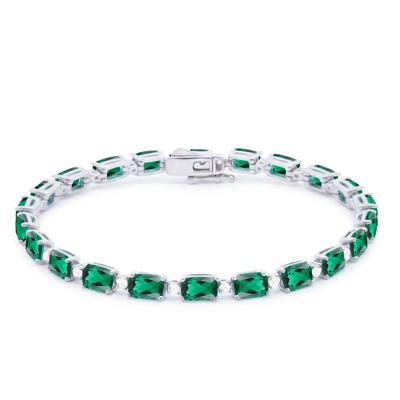 Lab-Created Emerald & Lab-Created White Sapphire Tennis Bracelet in Sterling Silver, 7"