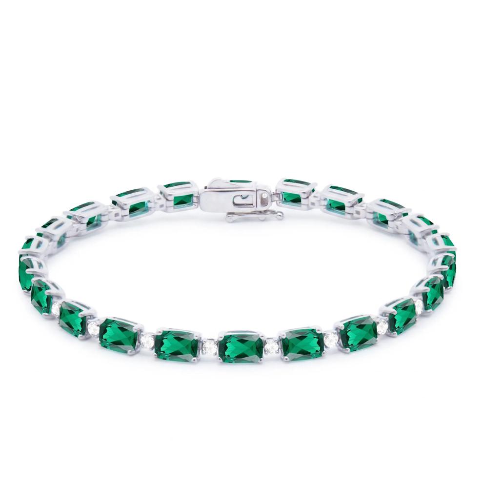 Lab-Created Emerald &amp; Lab-Created White Sapphire Tennis Bracelet in Sterling Silver, 7" – Image 1 of 2