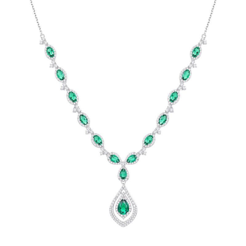 Lab Created Emerald &amp; White Sapphire Necklace in Sterling Silver – Image 1 of 2