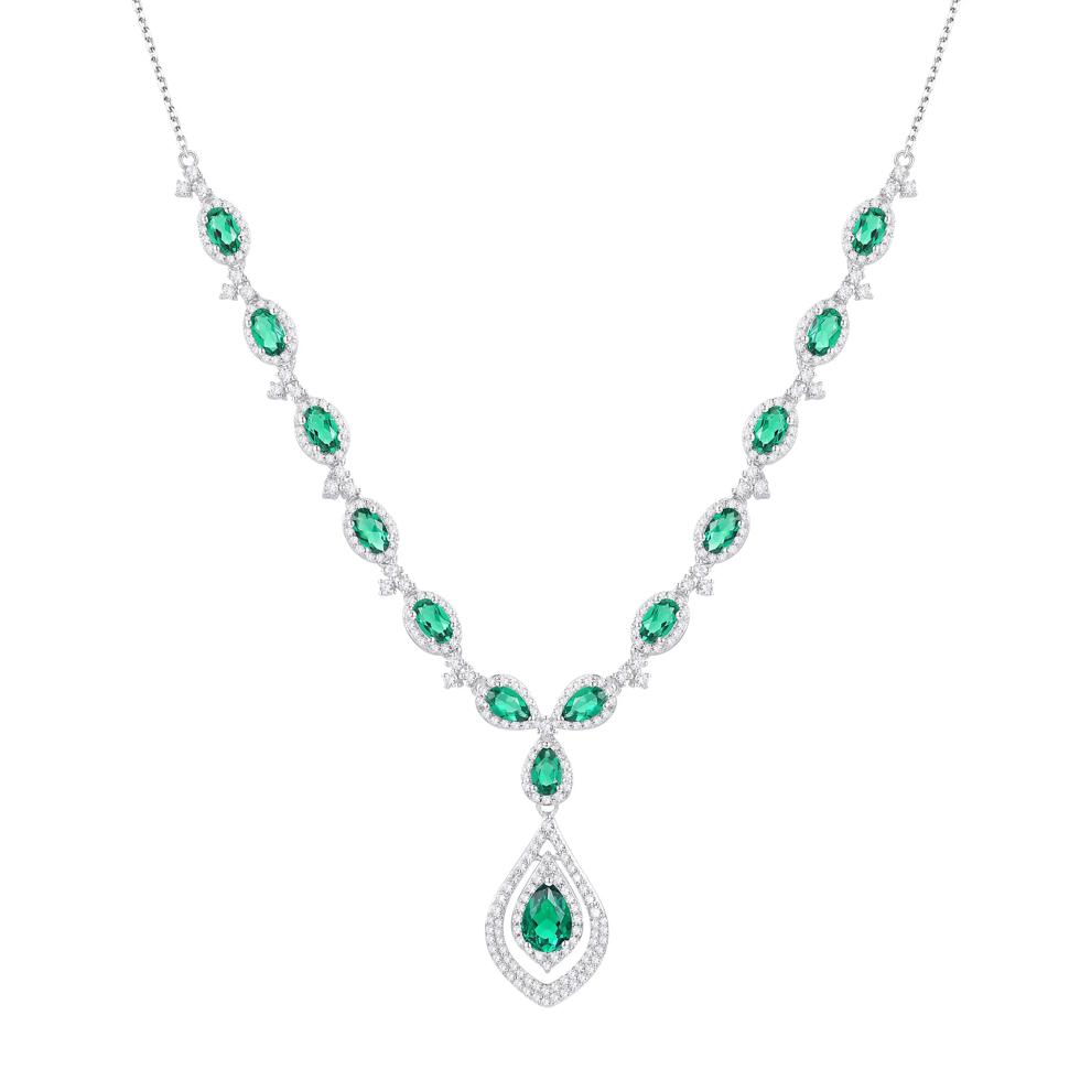 Lab Created Emerald &amp; White Sapphire Necklace in Sterling Silver – Image 1 of 2
