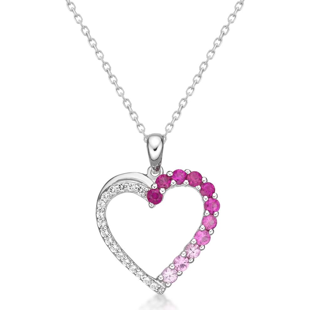 White Topaz &amp; Pink Sapphire Heart Pendant in Sterling Silver  – Image 1 of 3