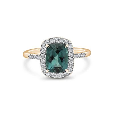 Lab-Created Alexandrite & Diamond Halo Ring in 10K Yellow Gold (1/4 ct. tw.)