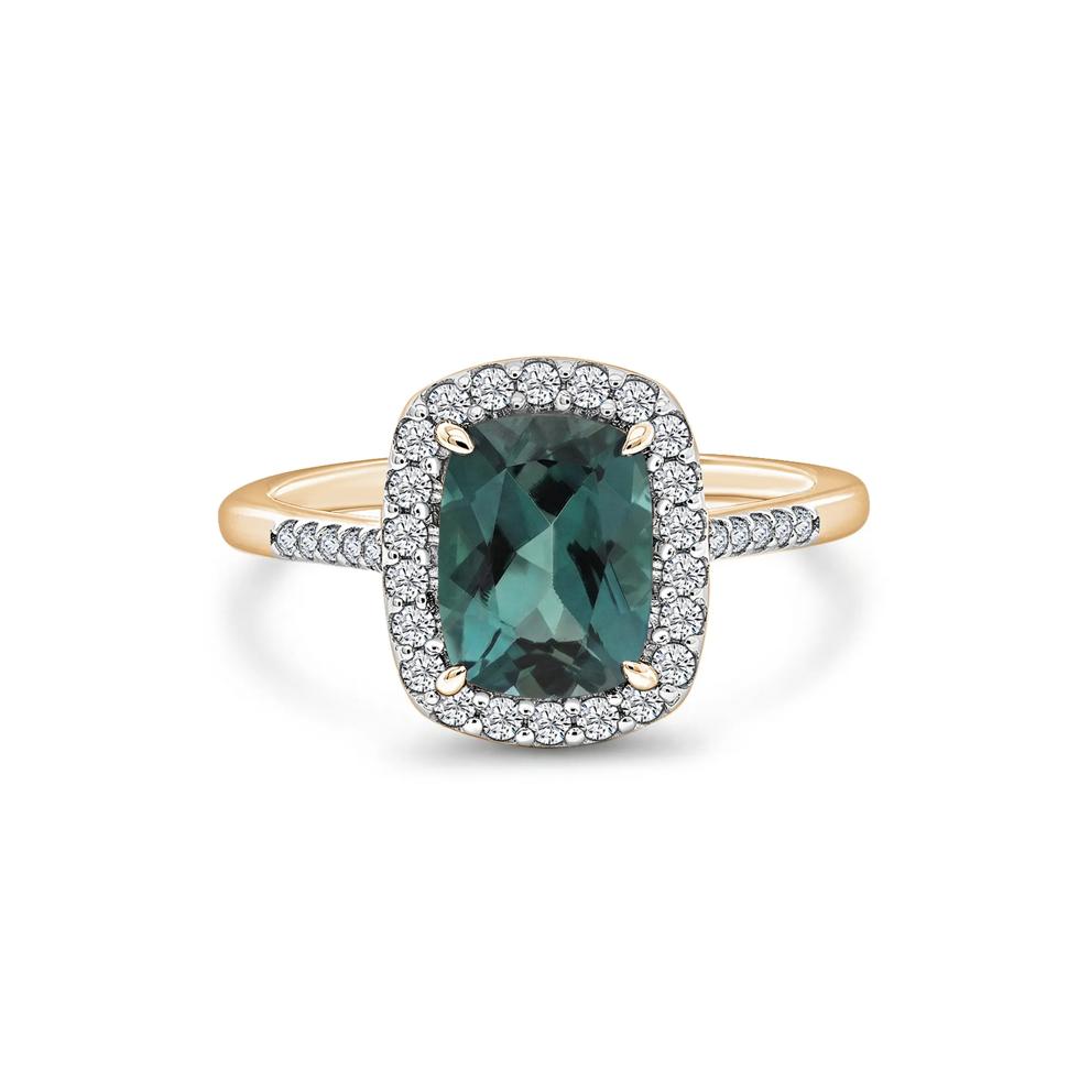Lab-Created Alexandrite &amp; Diamond Halo Ring in 10K Yellow Gold (1/4 ct. tw.) – Image 1 of 4