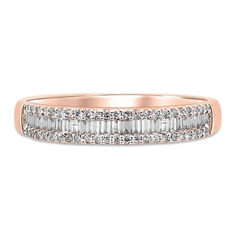 Baguette &amp; Pave Diamond Wedding Band in 10K Rose Gold (1/4 ct. tw.) – Image 1 of 3