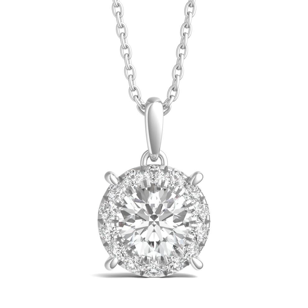 Lab Grown Diamond Round Halo Pendant in 14K White Gold (1 ct. tw.) – Image 1 of 3
