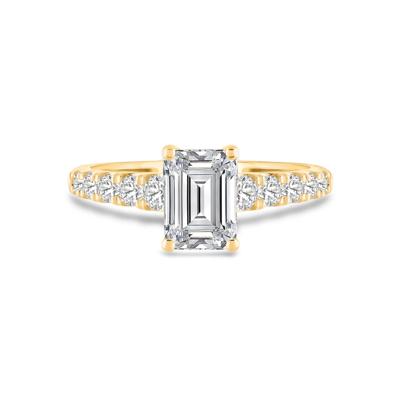 Lab Grown Diamond Emerald-Cut Center Engagement Ring in 14K Gold