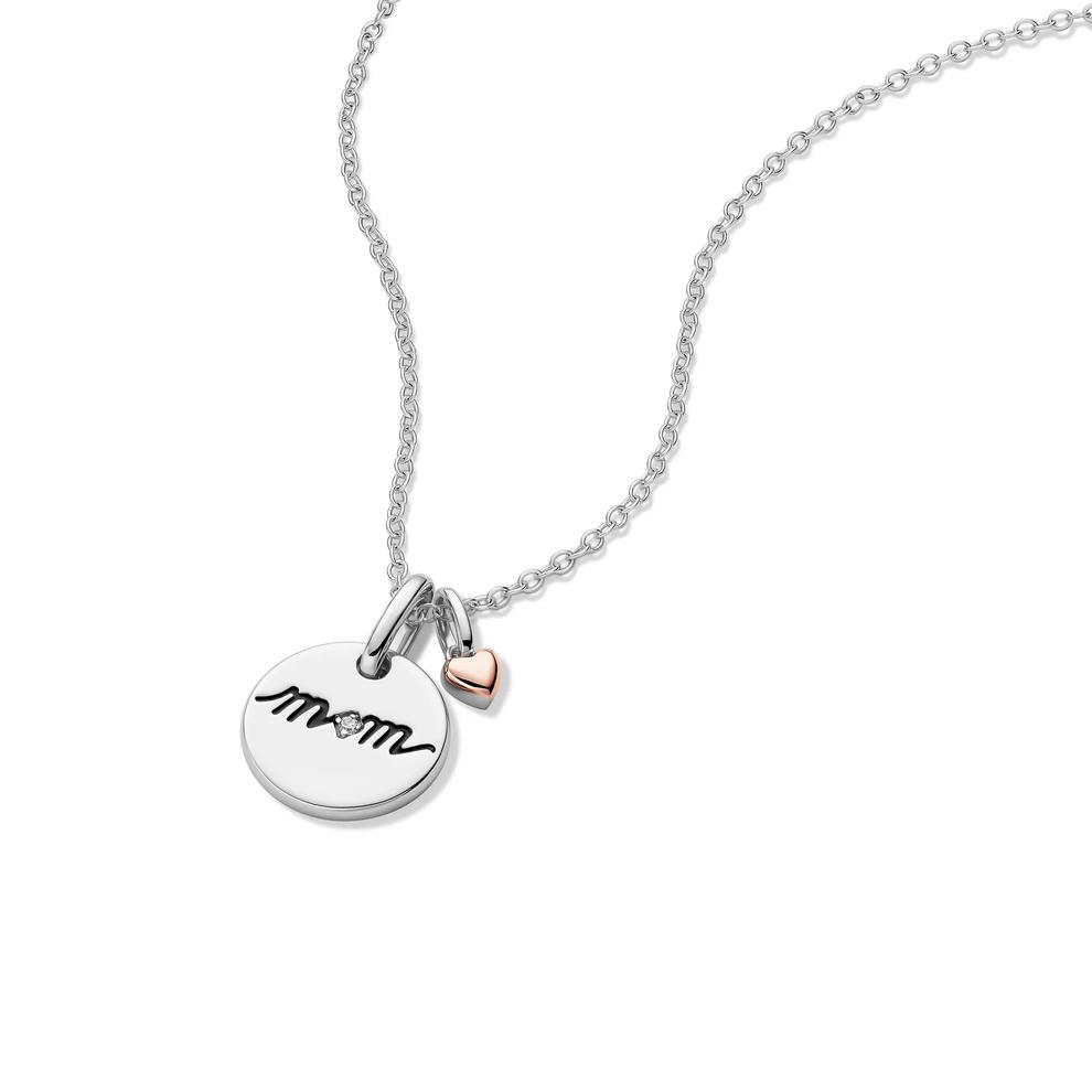 Lab Grown Diamond Accent Mom Disc Pendant in Sterling Silver &amp; 10K Rose Gold – Image 4 of 5