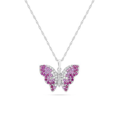 Lab-Created Ruby & Lab-Created White & Pink Sapphire Butterfly Pendant Necklace in Sterling Silver