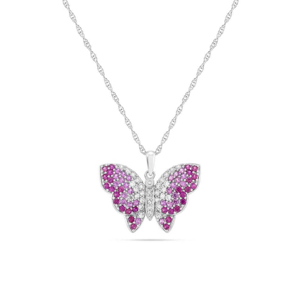 Lab-Created Ruby &amp; Lab-Created White &amp; Pink Sapphire Butterfly Pendant Necklace in Sterling Silver – Image 1 of 4