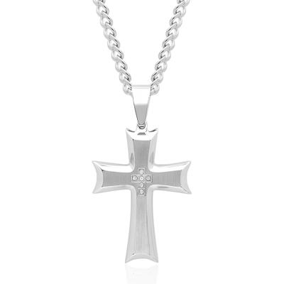 Men's Diamond Accent Cross Pendant in Stainless Steel