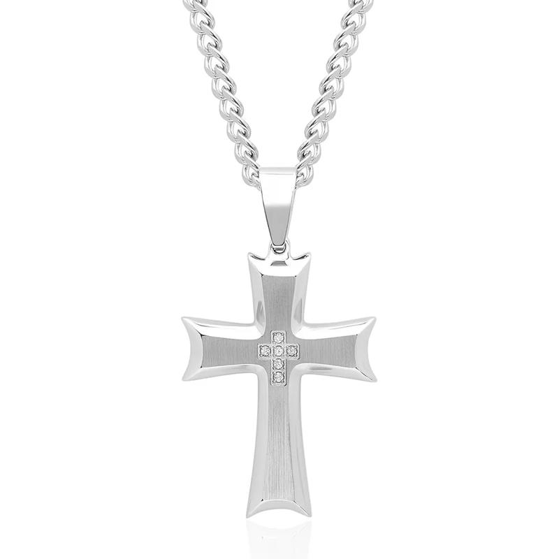 Men&#39;s Diamond Accent Cross Pendant in Stainless Steel – Image 1 of 3