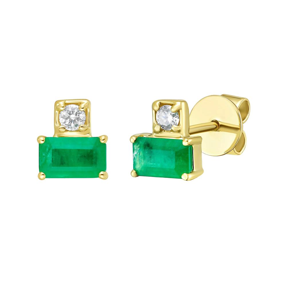 Emerald &amp; Diamond Accent Stud Earrings in 10K Yellow Gold – Image 2 of 2