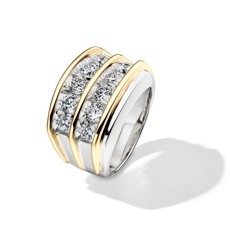 Men&#39;s Lab Grown Diamond Double-Row Ring in 14K White and Yellow Gold &#40;3 ct. tw.&#41; – Image 4 of 4