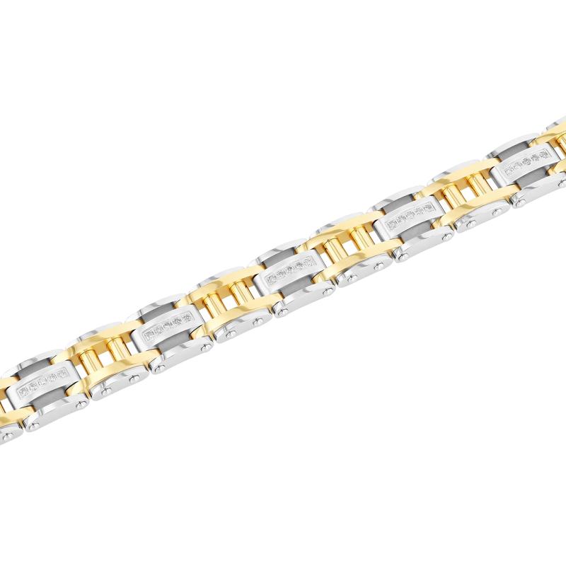 Men&rsquo;s Diamond Bracelet in Stainless Steel and Yellow Ion-Plated Stainless Steel, 8.5&rdquo; &#40;1/2 ct. tw.&#41; – Image 2 of 3