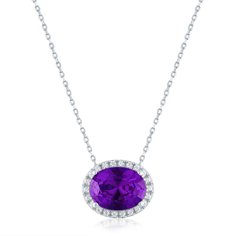 Amethyst and Diamond Accent Halo Pendant in Sterling Silver – Image 1 of 3