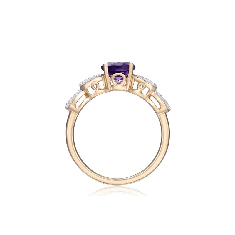 Oval Amethyst and Lab-Created White Sapphire Ring in 10K Yellow Gold – Image 2 of 3