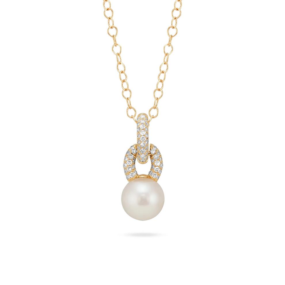 Freshwater Cultured Pearl &amp; Diamond Pendant Necklace in 14K Yellow Gold (1/2 ct. tw.) – Image 1 of 4