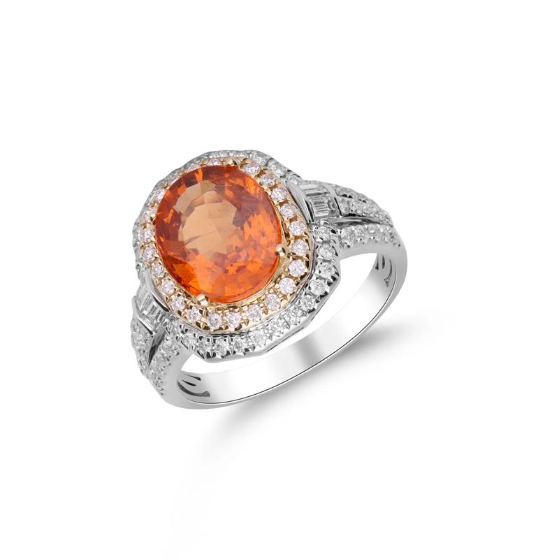 Orange Spessartite &amp; Diamond Double Halo Ring in 14K Yellow &amp; White Gold &#40;3/4 ct. tw.&#41; – Image 4 of 5