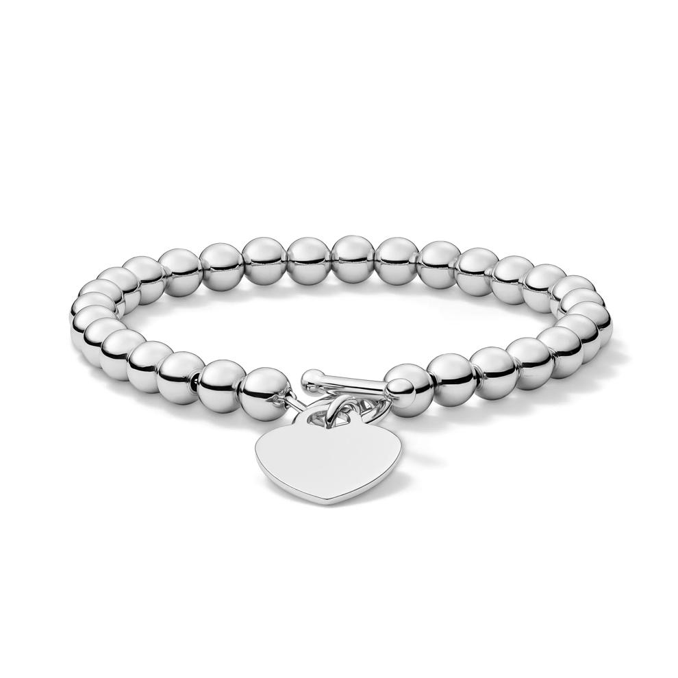 Heart Disc Bead Bracelet in Sterling Silver – Image 1 of 2