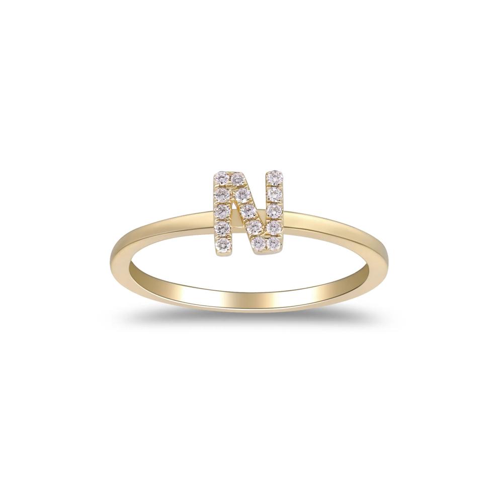 Diamond Accent "N" Initial Ring in 10K Yellow Gold – Image 1 of 5