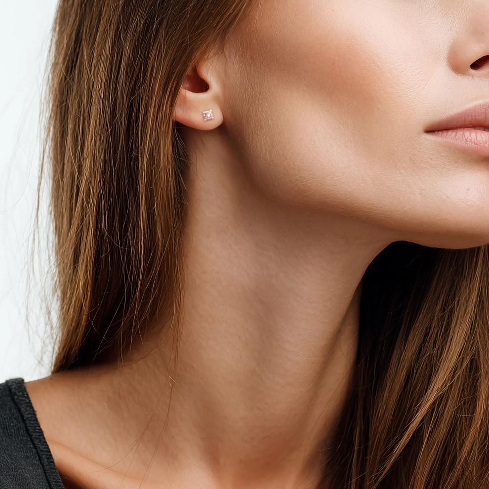 Morganite &amp; Diamond Earrings in 10K Rose Gold – Image 3 of 3