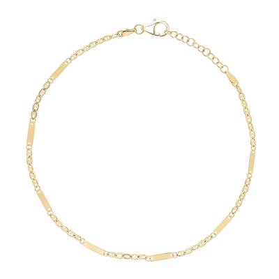 Polished Bar Mariner Chain Anklet in 10K Yellow Gold, 10"