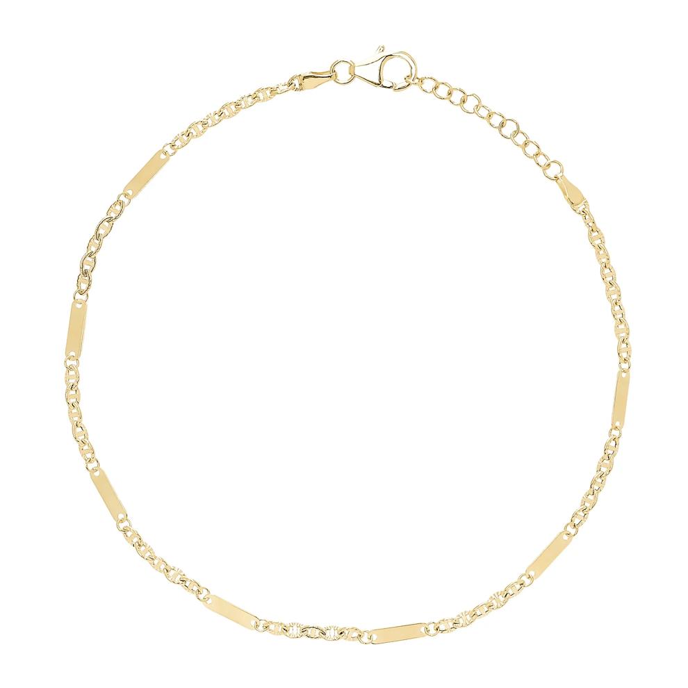 Polished Bar Mariner Chain Anklet in 10K Yellow Gold, 10" – Image 1 of 2