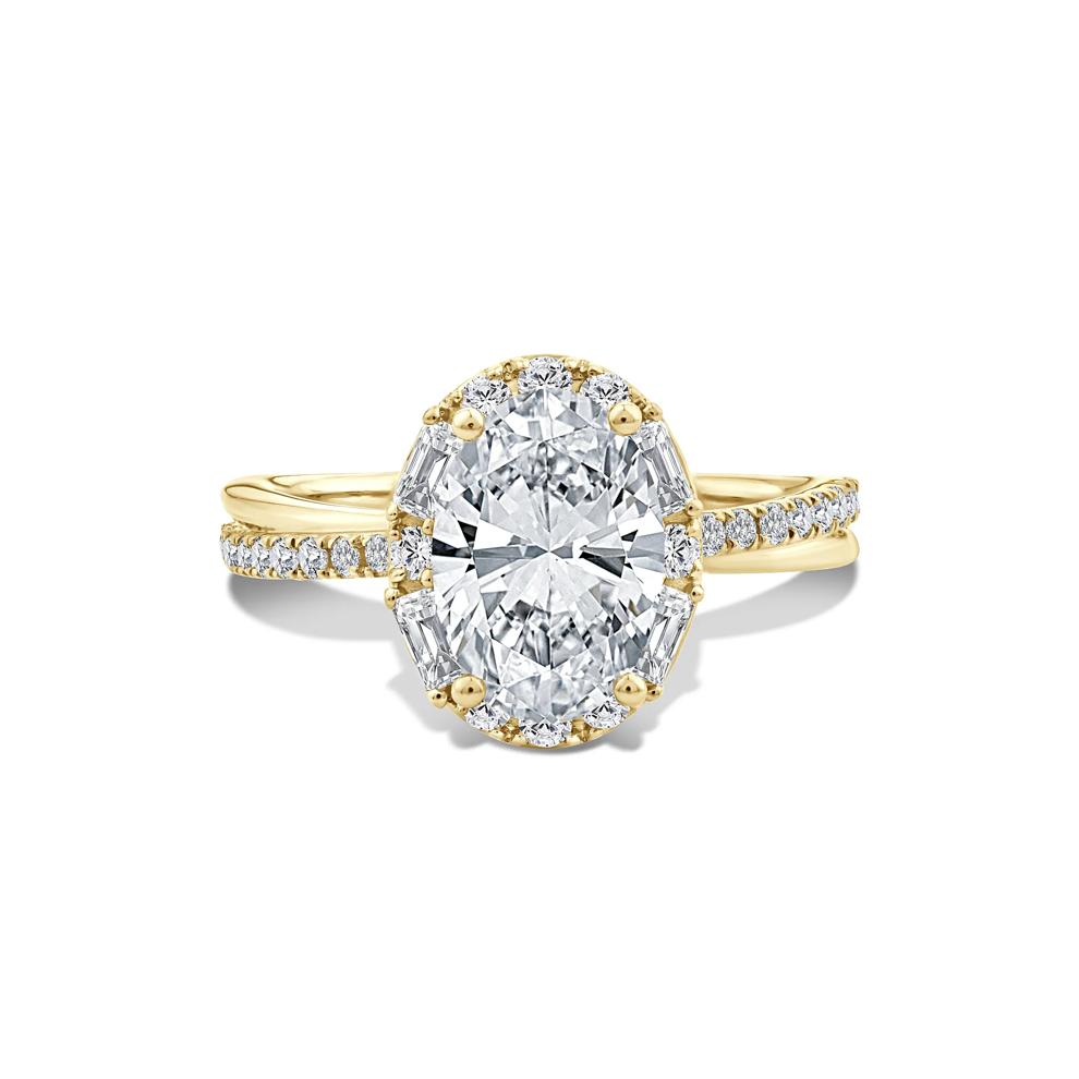Lab Grown Diamond Oval Halo Engagement Ring in 14K Yellow Gold (2 1/2 ct. tw.) – Image 1 of 4