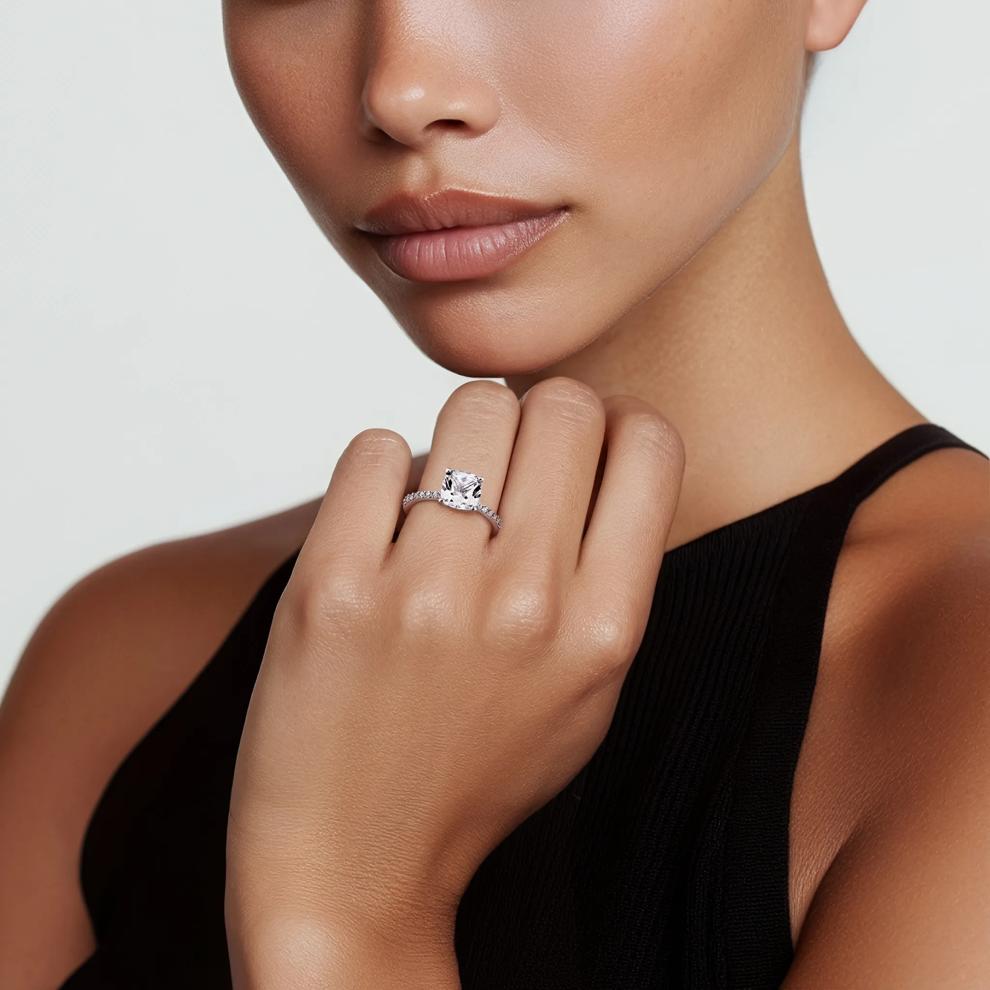 Cushion-Cut Lab Created White Sapphire Ring in 10K White Gold – Image 6 of 6