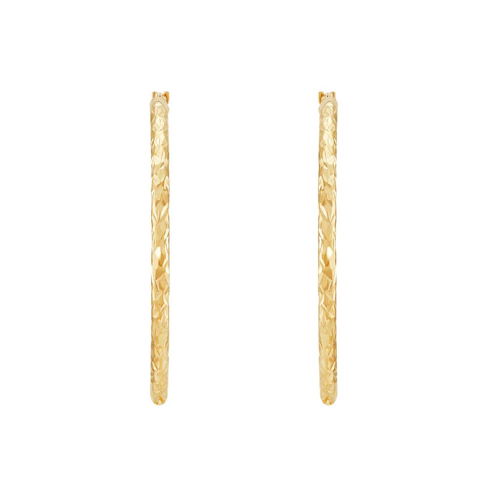 Polished Diamond-Cut Round Tube Hoop Earrings in 10K Yellow Gold, 35MM – Image 1 of 3