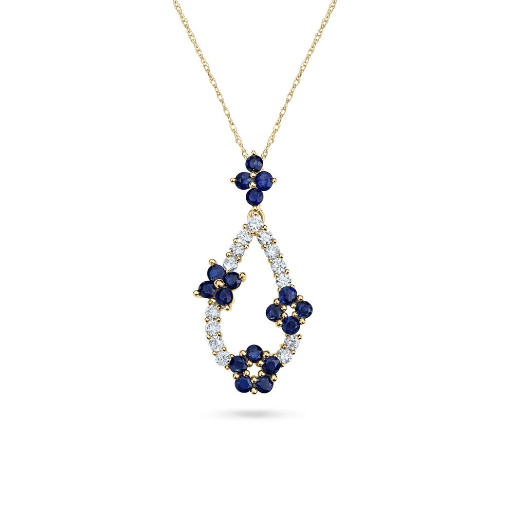 Blue Sapphire &amp; Diamond Drop Pendant Necklace in 14K Yellow Gold (1/4 ct. tw.) – Image 1 of 4
