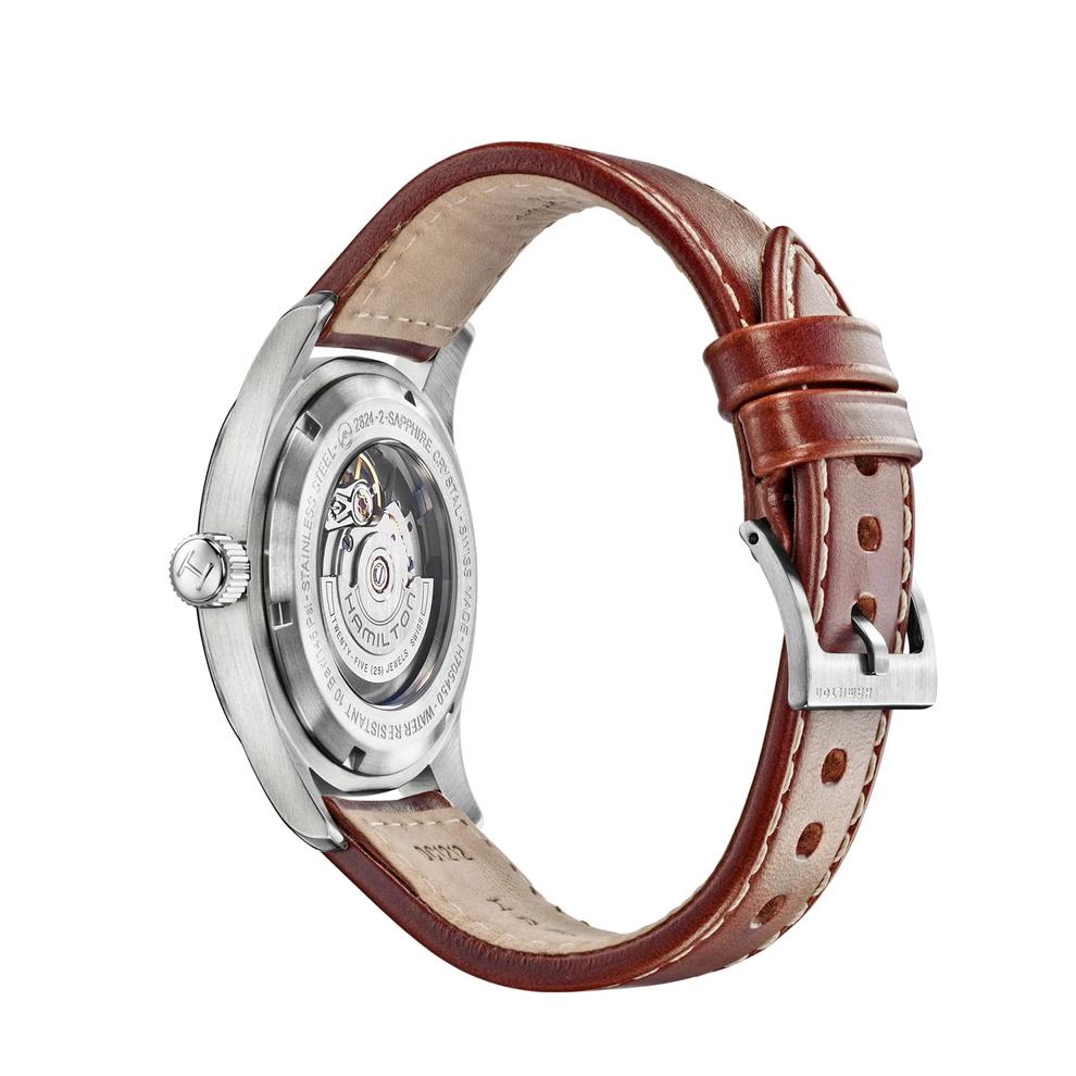 Men's Khaki Field Auto Watch with Brown Leather Strap – Image 2 of 4
