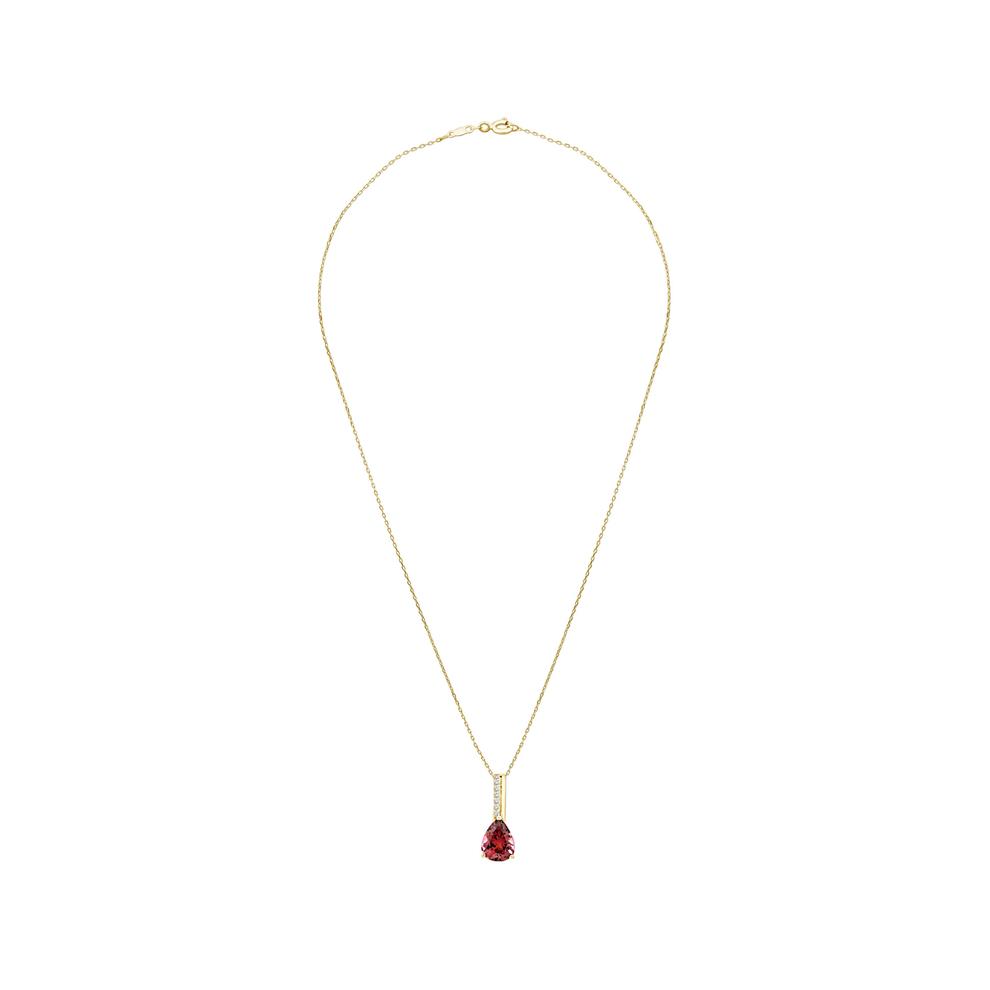 Garnet &amp; Diamond Accent Pendant Necklace in 10K Yellow Gold – Image 3 of 4