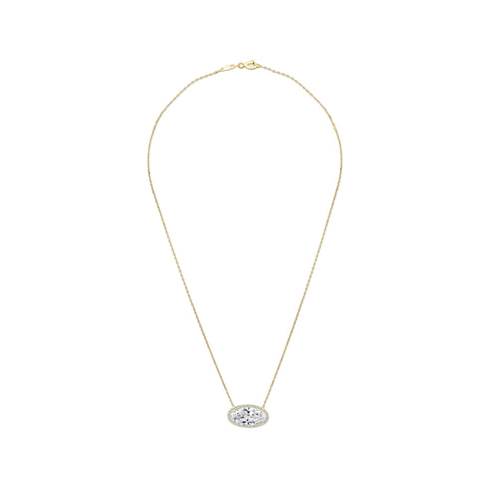 Lab Grown Diamond Elongated Oval Halo Pendant Necklace in 10K Yellow Gold (2 1/5 ct. tw.) – Image 3 of 4