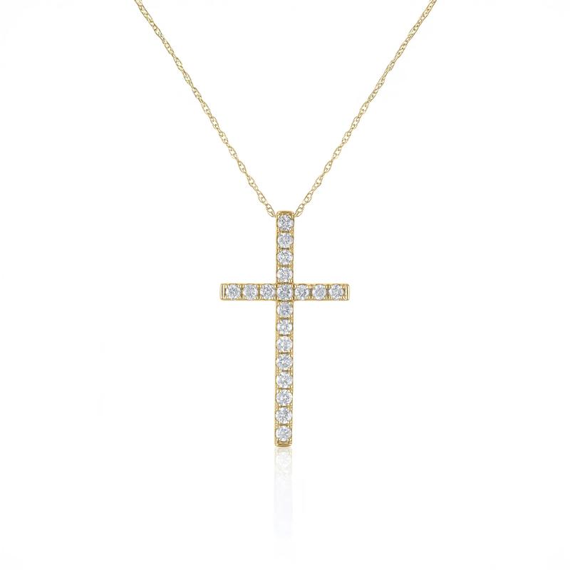 Diamond Cross Pendant in 14K Yellow Gold &#40;1/3 ct. tw.&#41; – Image 1 of 3