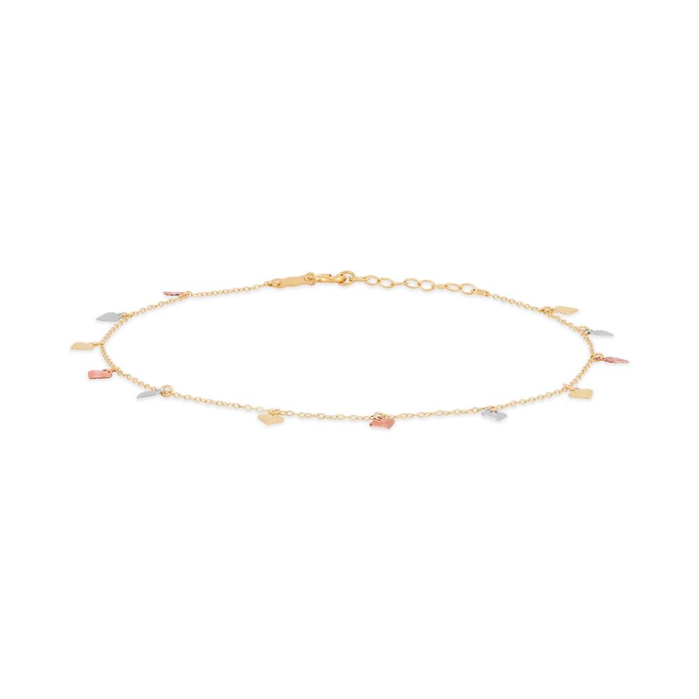 Dangle Heart Chain Anklet in Tri-Tone 10K Gold, 11" – Image 2 of 2