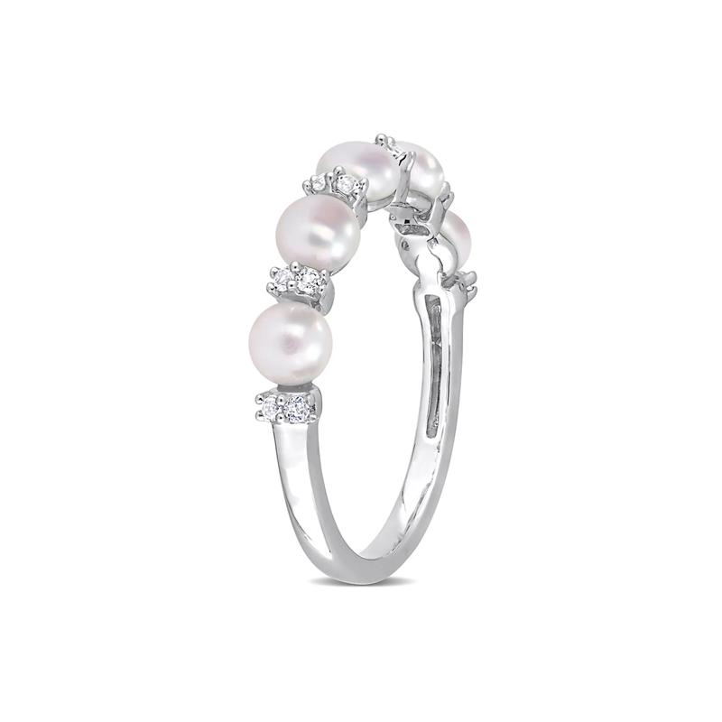 Pearl Stacking Ring with White Topaz in Sterling Silver – Image 3 of 5