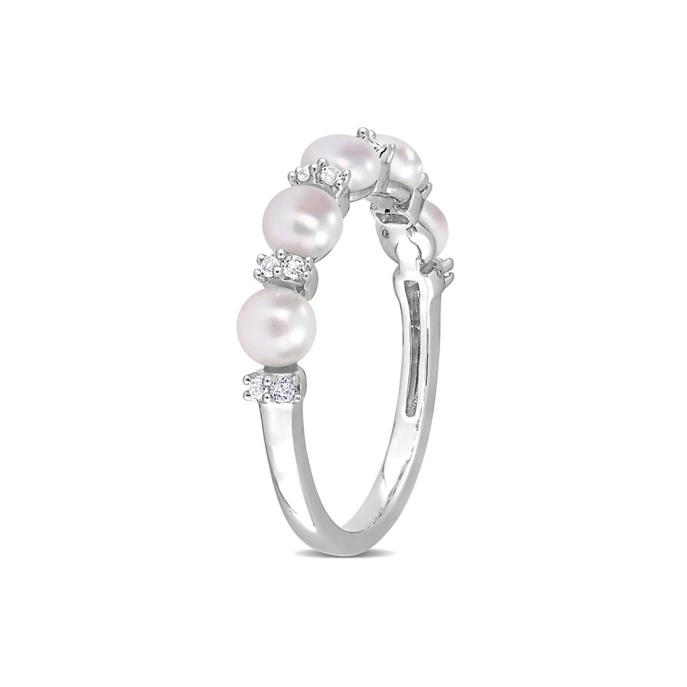 Pearl Stacking Ring with White Topaz in Sterling Silver – Image 3 of 5