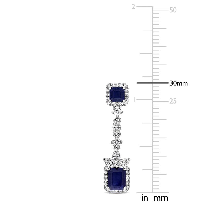 Blue Sapphire &amp; Diamond Drop Earrings in 14K White Gold &#40;1 ct. tw.&#41; – Image 4 of 4