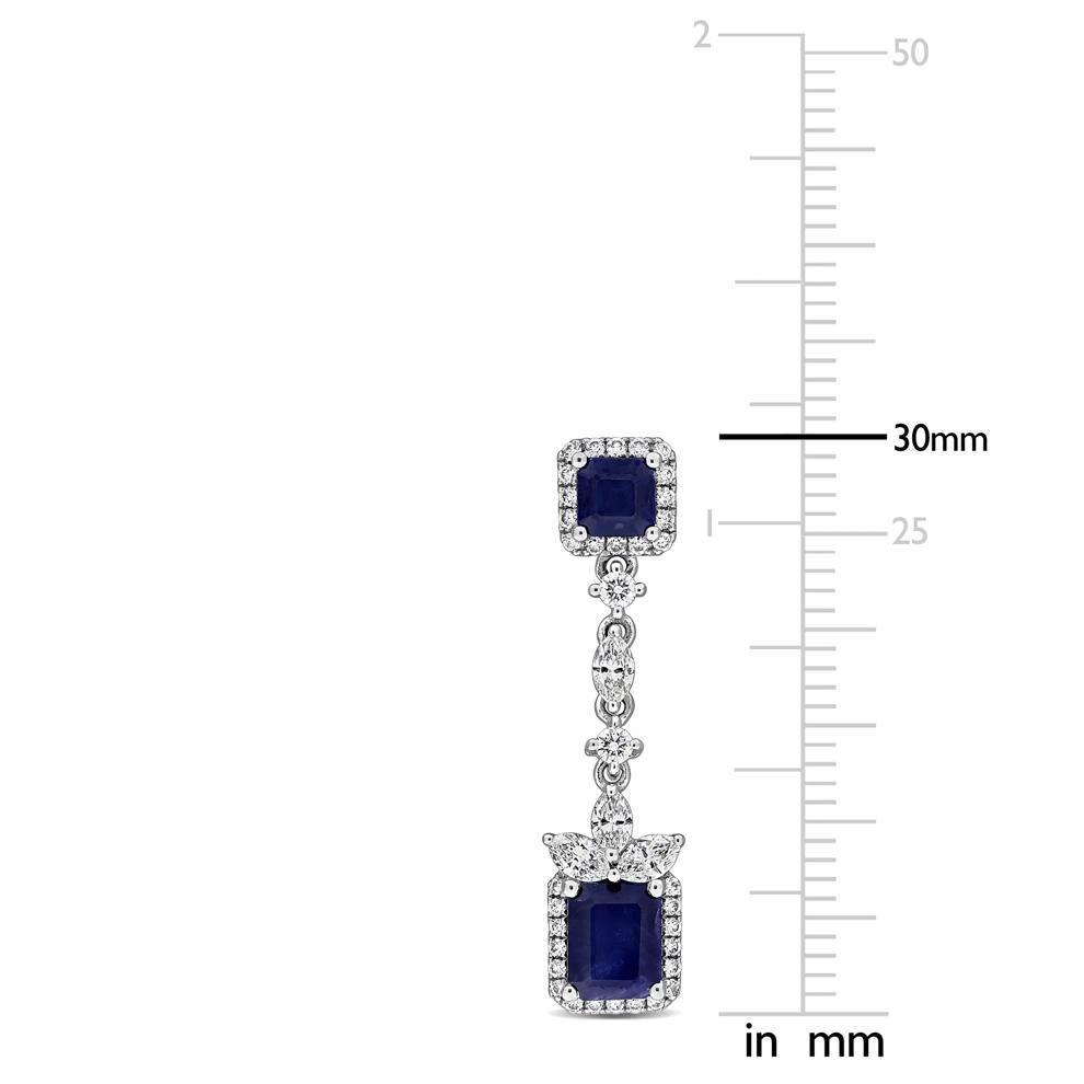 Blue Sapphire &amp; Diamond Drop Earrings in 14K White Gold (1 ct. tw.) – Image 4 of 4