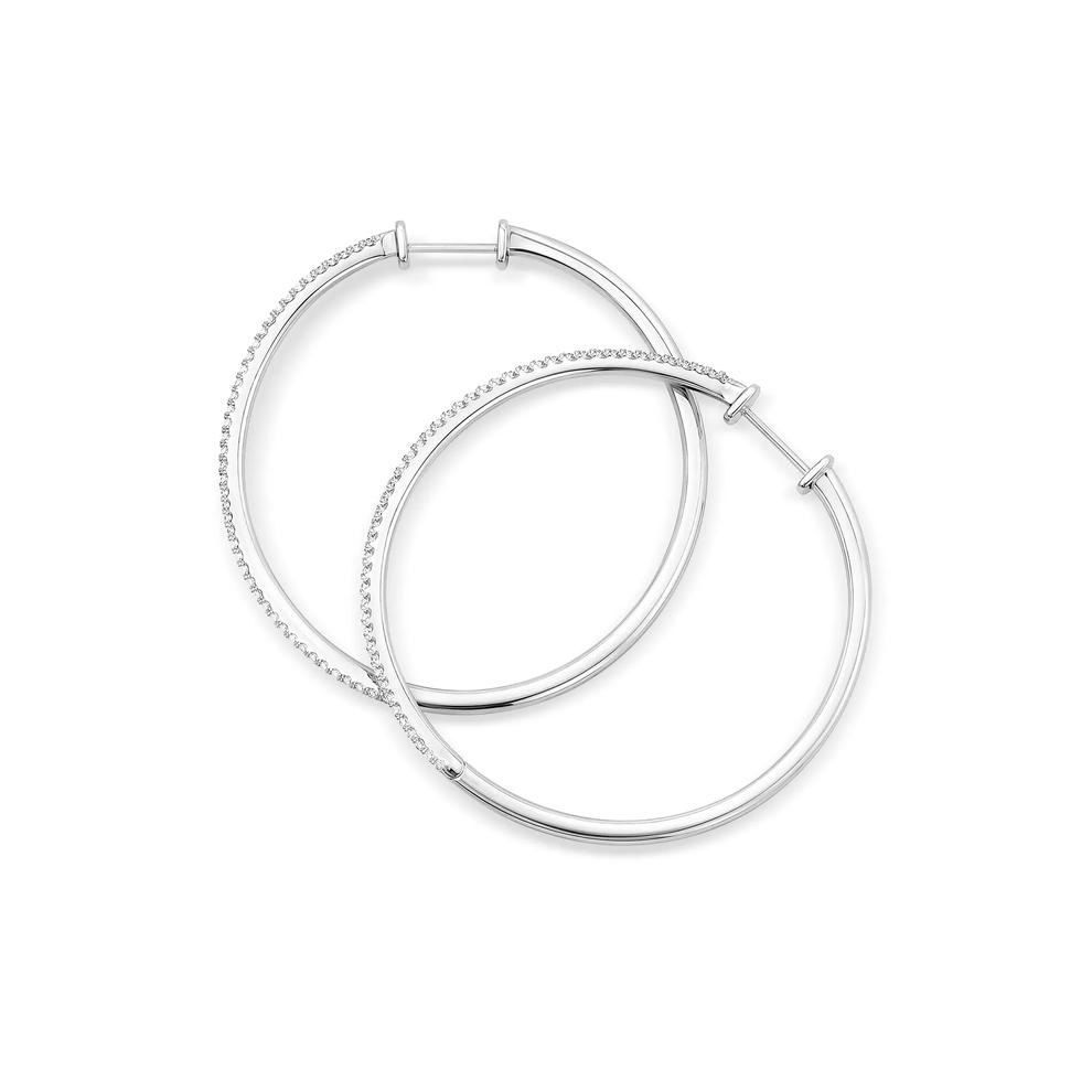 Diamond Round Hoop Earrings in Sterling Silver, 45mm (1/4 ct. tw.) – Image 1 of 2
