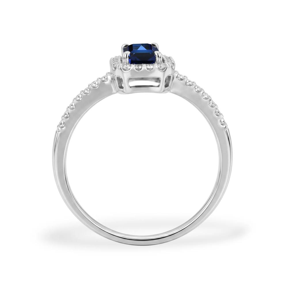 Blue Sapphire &amp; Diamond Halo Ring in 10K White Gold (1/5 ct. tw.) – Image 3 of 4